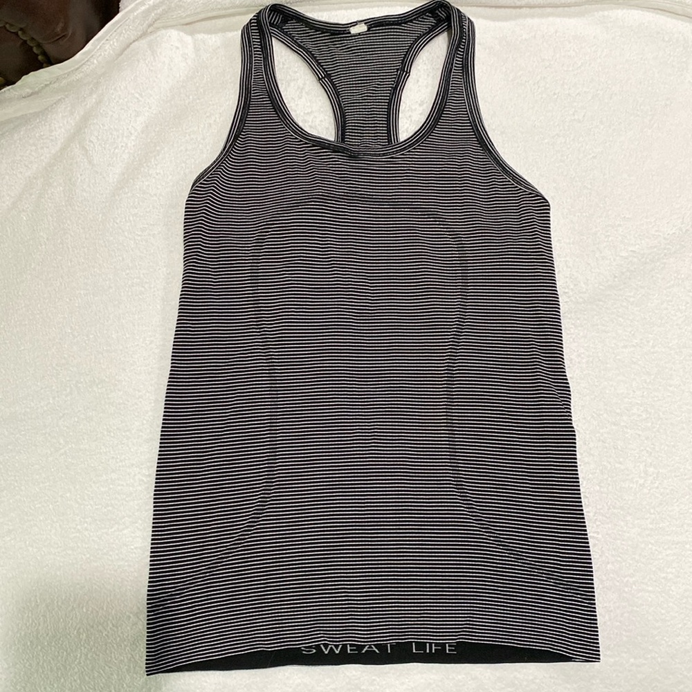 SWIFTLY TECH TANK TOP BLACK AND WHITE STRIPE